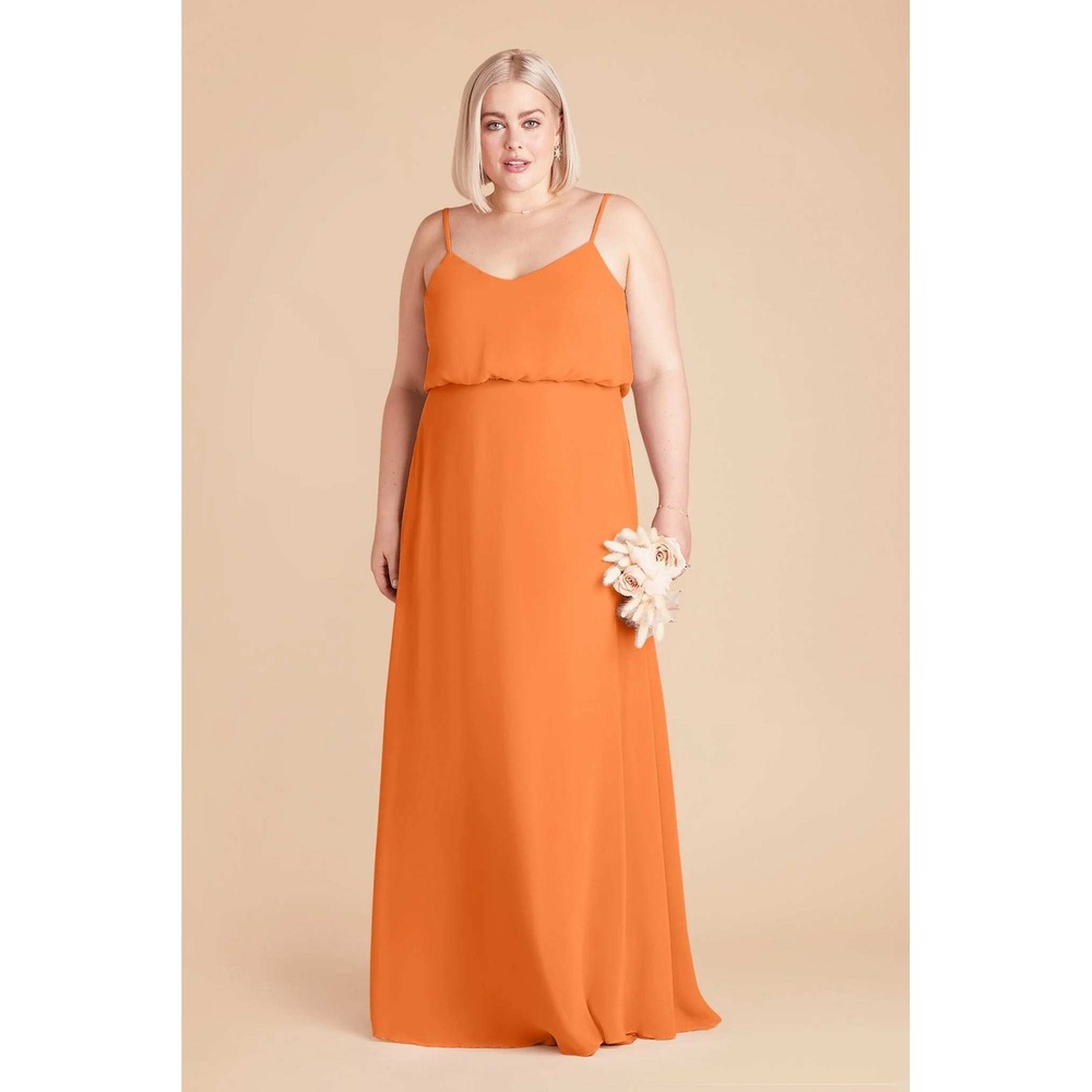 Birdy Grey Gwennie Chiffon Dress Womens 1X Apricot Orange Bridesmaid Formal Gown